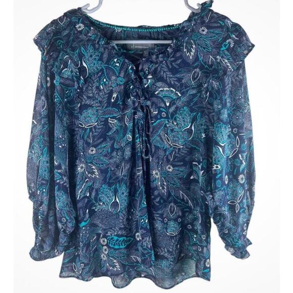 Anthropologie Haida Floral Peasant Blouse Navy Size XL - Picture 2 of 2
